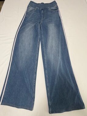 HALARA Blue Wide-Leg Jeans with Side Stripes